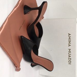 Amina Muaddi  Fiona Mules Nappa Black New in Box